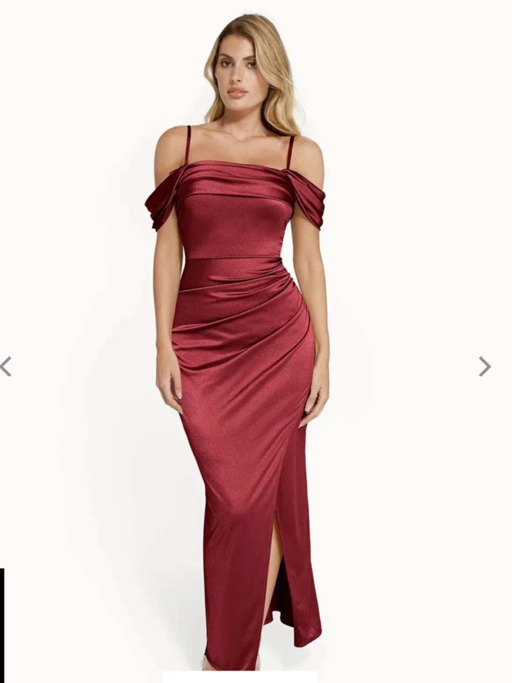 POLILUSH Shapewear Off Shoulder Shine Ruched Sculpting Maxi Dress